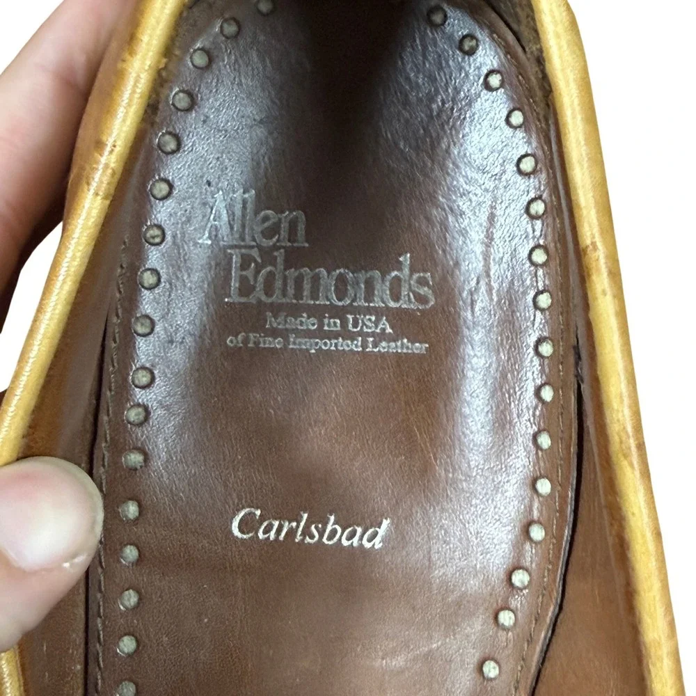 Allen Edmonds Carlstadt Loafers Mens 11.5 D Tan Woven Leather Penny Slip On Shoe